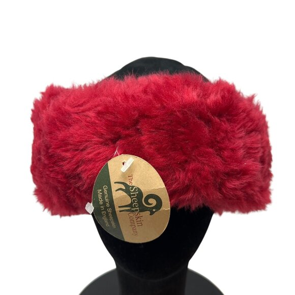The Sheepskin Company Hat Cap Size 7 1/2 Red Black Outdoor Winter Fur UK Made NW - Picture 2 of 10